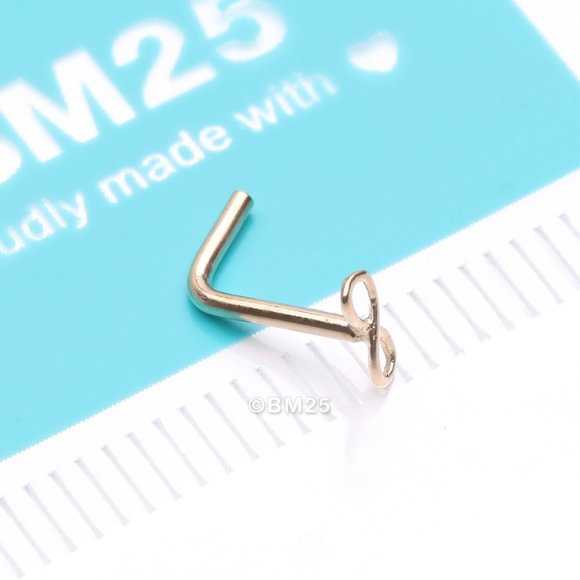 14 Karat Gold Infinity Symbol Top L-Shaped Nose Ring - Picture 1 of 5